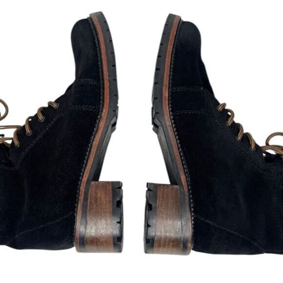 Seychelles Encounter Lace Up  Suede Boot Italy Black Tie Up Size 7 - Picture 5 of 9